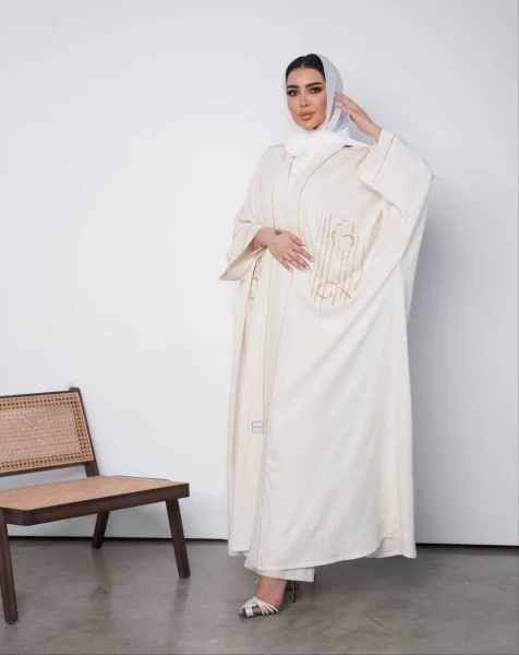 Linen Abaya in white color IB153 white